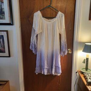 The Cato Spring Bloom dress in size Large features a white and purple ombre desi